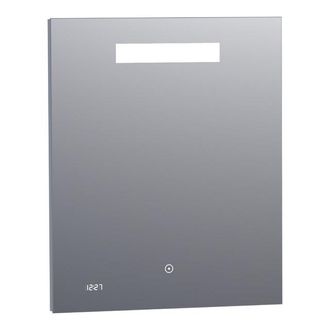 Marcel Breuer Quartz spiegel - 60x70cm - rechthoekig - met klok en directe LED-verlichting met dimfunctie en touch-bediening