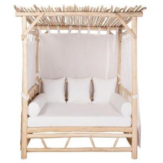Vente-Unique Letto da giardino a baldacchino in Teak Naturale chiaro e Bianco - TULUM