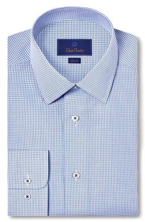 David Donahue Slim Fit Microcheck Cotton Dress Shirt in Blue at Nordstrom Rack, Size 14.5 - 32/33