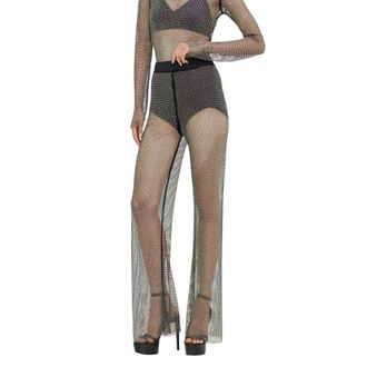 Patrizia Pepe Broeken, Dames, Zwart, M, Nylon, Wide Leg Broeken