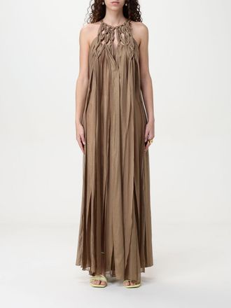 Cult Gaia Womens Metallic Knit Halter Maxi Dress - Tan Silk - Size Medium