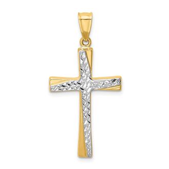 Diamond2Deal 14k Yellow Gold Rhodium Diamond-cut Cross Pendant