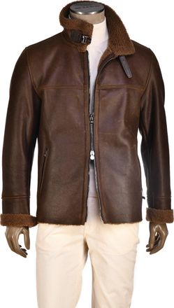 Hettabretz Leather Zip Up Belt Collar Shearling Coat