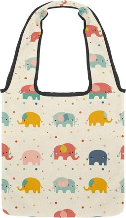 Generic Cute Mini Elephants Reversible Canvas Shoulder Tote - Double-Sided Print, 12oz Cotton, 27cm Drop, Fold-Flat Bag for Travel, Shopping, Street Outings