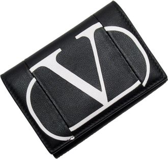 Valentino Garavani Black White Leather Wallet (Tri-Fold) (Pre-Owned)