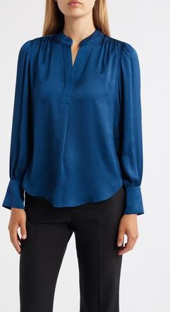 Anne Klein Textured Crepe Long Sleeve Top in Baltic Teal at Nordstrom, Size X-Large P