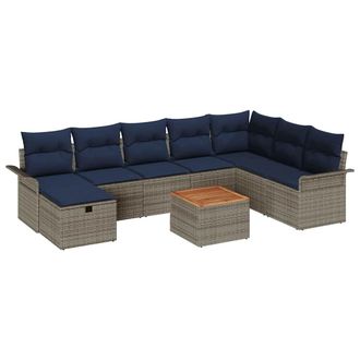vidaXL Conjunto De Sof&aacute;s De Jard&iacute;n Con Coj&iacute;n 9 Pcs Gris Polirat&aacute;n Vidaxl
