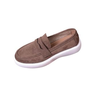 Generic Ladies Loafers Wide Fit Walking Shoes Round Toe Stylish Classic Versatile Breathable Comfortable Slip On Casual Shoes Work Shopping Brown