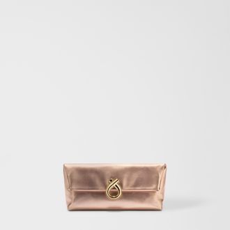 Furla Mianova Pochette M Anemone Pink Rosa Pelle Nappata Stampata Con Finiture Metallizzate Donna