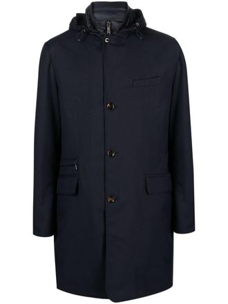 Moorer Redon-Pum hooded coat - men - Polyamide/Viscose/Polyester - 50 - Blue