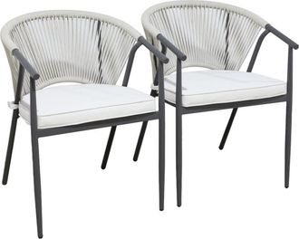 Sweeek Silla de jard&iacute;n apilable de acero y cuerdas, set de 2, beige