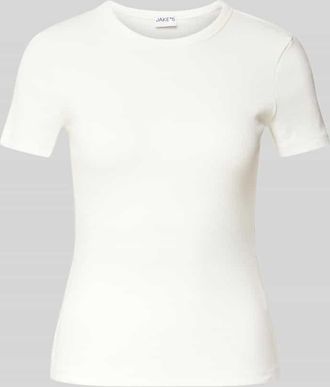 Jake*s Casual Slim Fit T-Sirt mit Feinripp in Offwhite, Gr&ouml;&szlig;e XXL