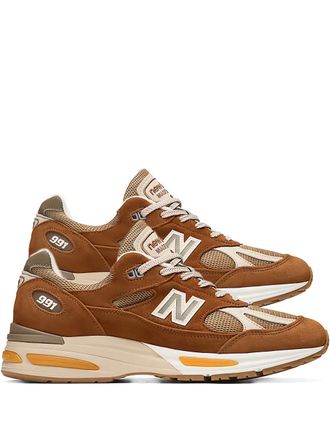 New Balance 991v2 low-top sneakers met vlakken - Bruin