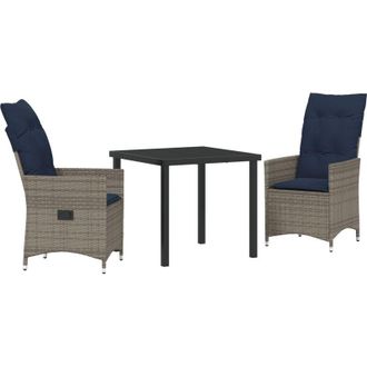 vidaXL Conjunto De Comedor De Jard&iacute;n 3 Pcs Gris Rat&aacute;n Sint&eacute;tico Vidaxl