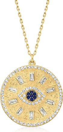 Ross-Simons CZ Evil Eye Medallion Pendant Necklace With Blue CZ Accents in 18kt Gold Over Sterling