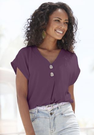 Lascana Schlupfbluse LASCANA, Damen, Gr. 34, lila (violett), Web, Obermaterial: 100% Viskose, unifarben, figurumspielend h&uuml;ftlang, V-Ausschnitt, Blusen Schlup