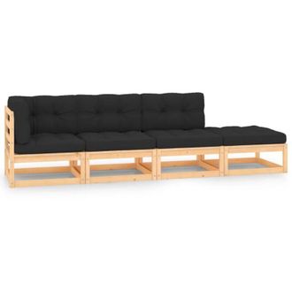 vidaXL Juego De Muebles De Jard&iacute;n 4 Pzas Y Cojines Madera Maciza Pino Vidaxl