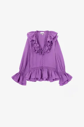 Ganni Bright Violet Blouse in Viscose Silk - Size 34
