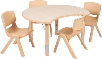 Flash Furniture Crescent Natural Plastic Height Activity Table Set with 4 Chairs