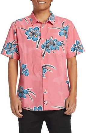 Quiksilver Apero Floral Short Sleeve Stretch Cotton Button-Up Shirt in Strawberry Print at Nordstrom Rack, Size Large