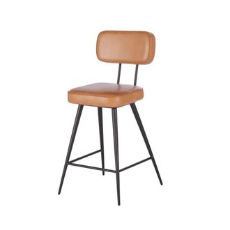 Maisons du monde Taburete alto de cuero marr&oacute;n y acero negro, 66 cm