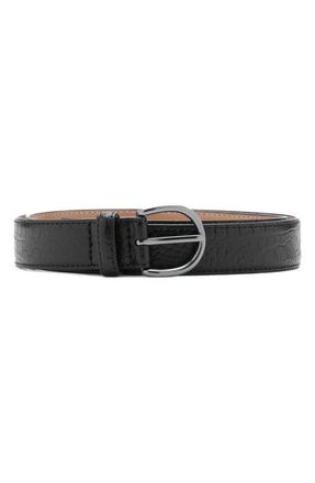 Mango Croc Embossed Leather Belt in Black at Nordstrom, Size Medium