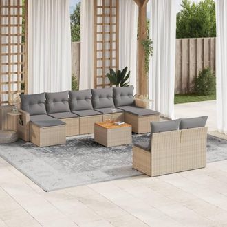 vidaXL Juego De Sof&aacute;s Jard&iacute;n Con Cojines Beige 10 Pzas Rat&aacute;n Sint&eacute;tico Vidaxl