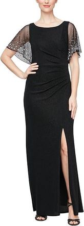 Alex Evenings Long Metallic Knit Dress Womens Dress Black : 16, Nylon/Spandex