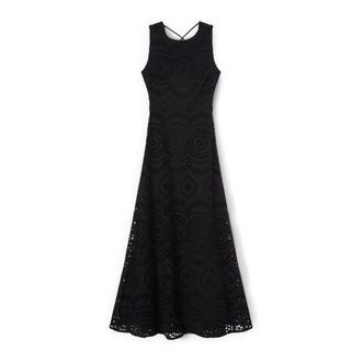 Motivi Lange sangallo jurk met halsuitsnijding op de rug - Dames - Avondkleed - Zwart - 2XS - Katoen - Kleedjes