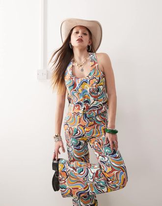 Wrangler denim crop top in all over bright 70s print - part of a set-Multi