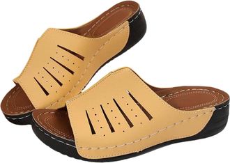 Generic Platform Mules Womens Casual Slope Bottom Roman Slippers Summer Fashion Womens Hollow Slippers Silver Shoes, yellow, 8.5 UK