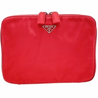 Prada Red Color Nylon Wash Bag (Pre-Owned)