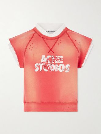 Acne Studios Felpa In Jersey Di Cotone Con Stampa Frayser - Rosso