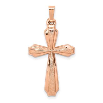 Diamond2Deal 14K Rose Gold Textured And Polished Passion Cross Pendant
