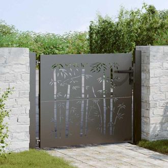 vidaXL Puerta De Jard&iacute;n, Puerta De Jard&iacute;n 105x75 Cm Dise&ntilde;o De Bamb&uacute; En Acero Cort&eacute;n Vidaxl