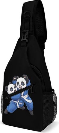Generic Panda Bears Jiu Jitsu Mens Shoulder Bags Sling Crossbody Backpack Travel Hiking Chest Bag with Small Side 38x20cm