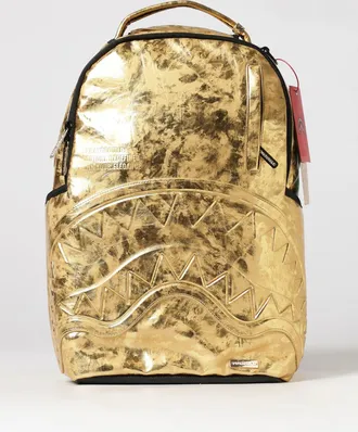 Sprayground Gold Weathered Faux Leather Backpack with Tone-on-Tone Logo