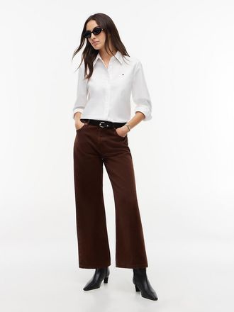 Tommy Hilfiger Womens High-Rise Garment-Dyed Wide Leg Jean - Pure Brown - 10