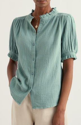 Seasalt Cornwall Shore Patch Organic Cotton Button-Up Top in Sardine at Nordstrom, Size 18 Us