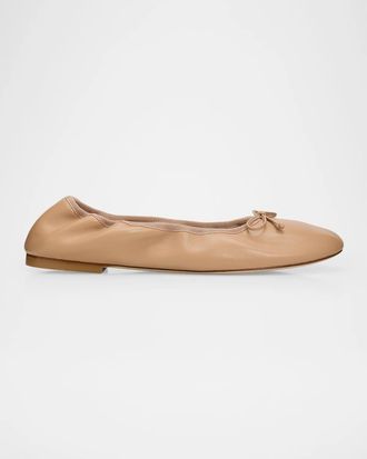 Stuart Weitzman Nia Ruched Leather Ballet Flats