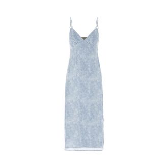 Michael Kors Tonal Petal Slip Midi Jurk - Dames - Casual kleedjes - Blauw - XS - Polyester - Kleedjes