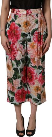 Dolce & Gabbana Multicolor Floral High Waist Cropped Womens Pants