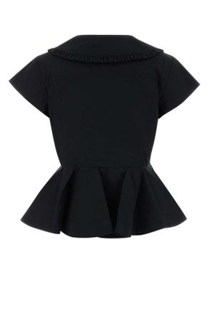 Ganni Womens Black Poplin Top Exterior: Cotton Maglie Sweater