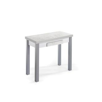 Pondecor Interiorismo Mesa extensible cocina Duomo efecto m&aacute;rmol blanco con patas met&aacute;licas