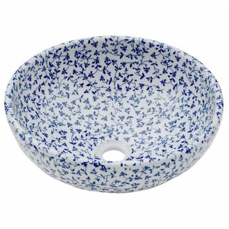 Berkfield Home Durable Countertop Basin White & Blue Round OE&para;41x14 cm Ceramic | Size: 41x14 cm