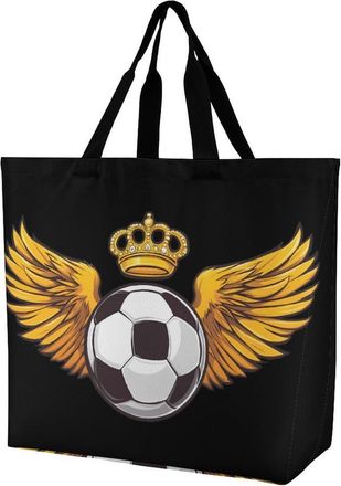 Generic Football with Wings King Tote Bag Reusable Grocery Shopping Bags Large Travel One Shoulder Handbag for Picnic Work