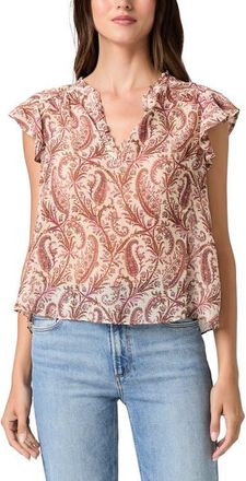 Paige Cornelia Flutter Sleeve Silk Top in Antique White Multi at Nordstrom, Size X-Small