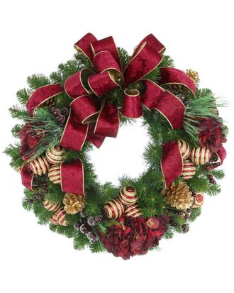 Creative Displays Inc. Handmade 26In Holiday Wreath With Hydrangeas, Pinecones & Ornaments