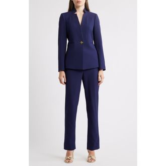 Tahari by ASL Notch Neck Long Sleeve Jumpsuit in Midnight Navy at Nordstrom, Size 16
