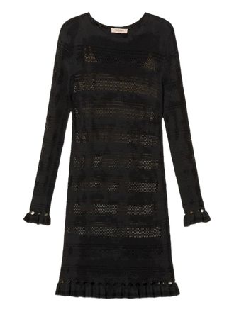 Twin-Set ruffled-trim knitted mini dress - women - Polyamide/Viscose - S - Black